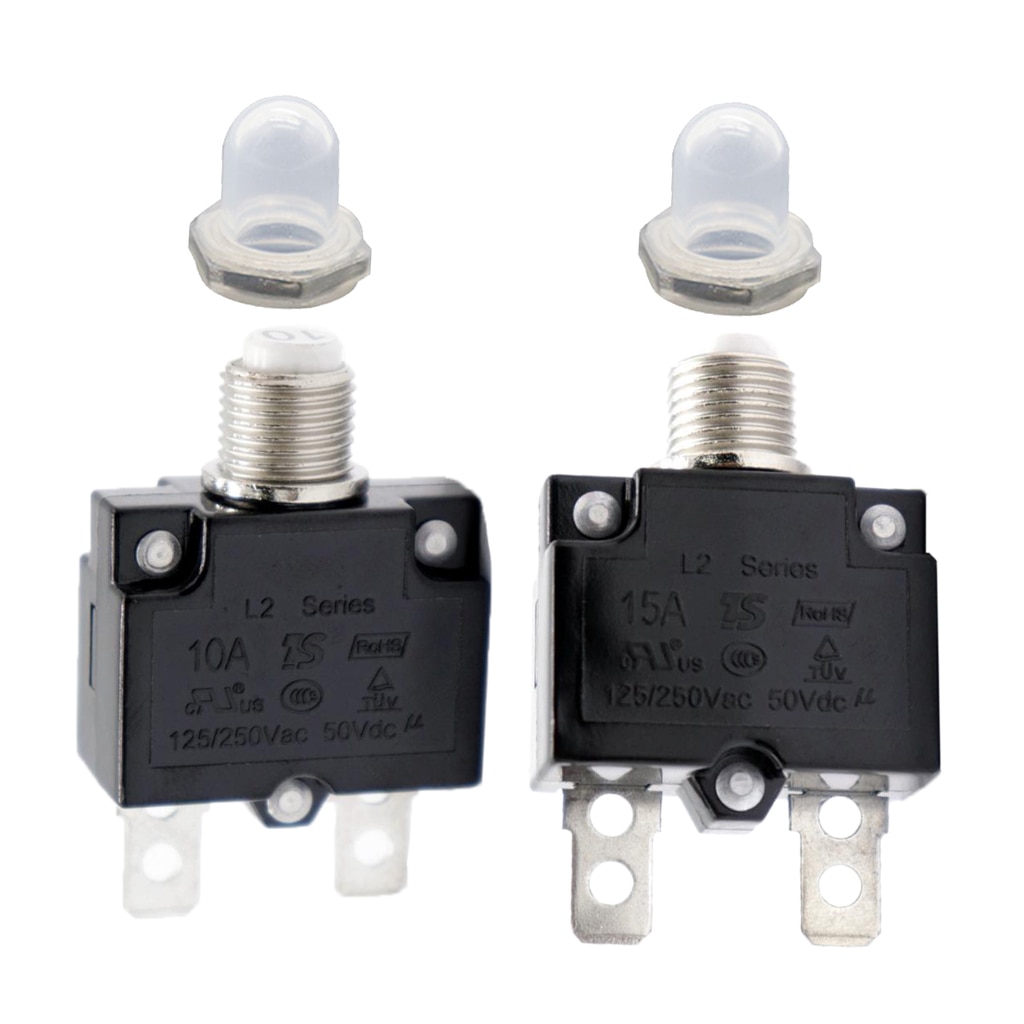 2PCS Circuit Breaker 15AMP/10AMP Push Button Resettable Thermal Panel Mount AC 125/250V