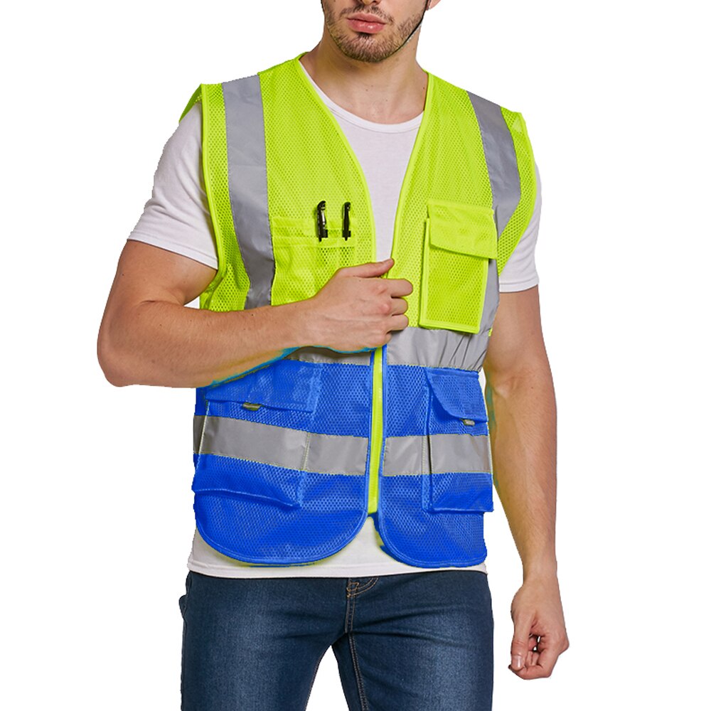 High visibility workwear safety vest logo printing workwear safety gilet Security waistcoats with reflector stripes