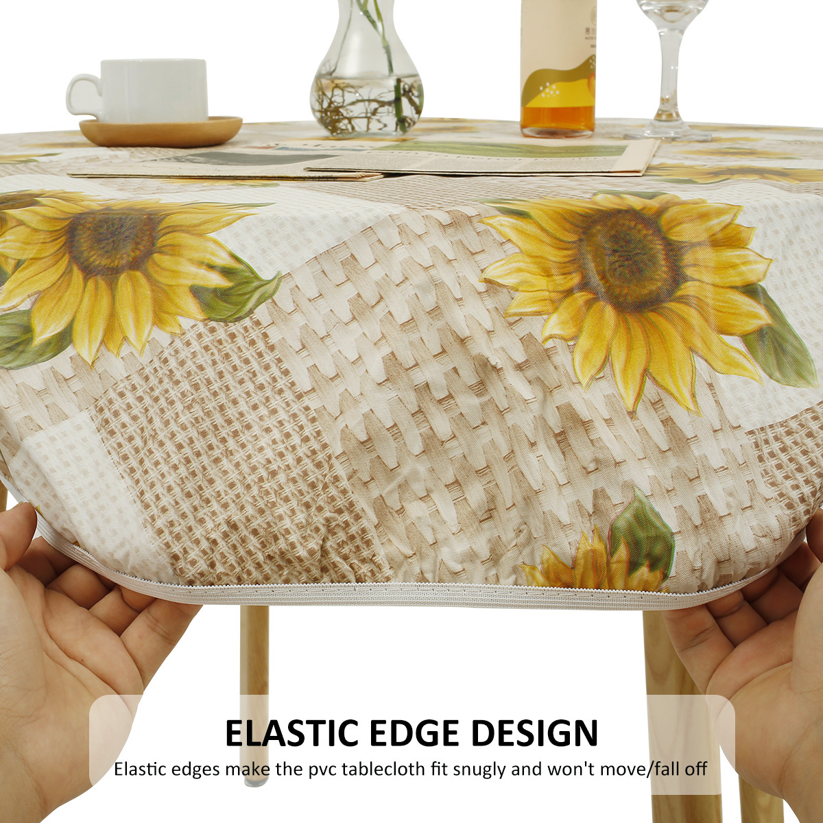 Waterdicht Rond Tafelkleed Elastisch Fixatieomzoomd Pvc Tafelkleed Flanellen Rug Tafelkussen Oliebestendig Voor Eettafel Keuken