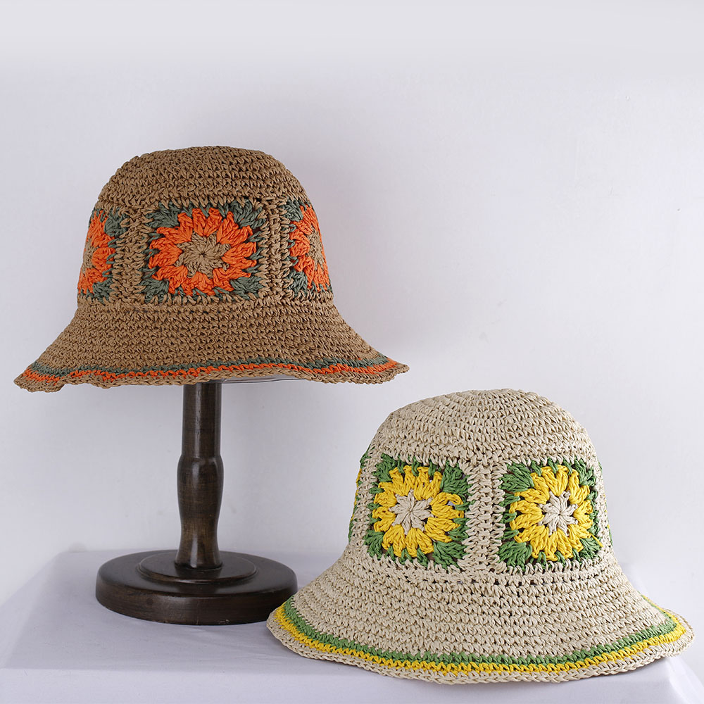 Chapeaux de paille pour femmes ajourés chapeau au crochet chapeau seau Protection UV pare-soleil chapeau de plage femmes visières dames chapeau femmes chapeau d'été casquette