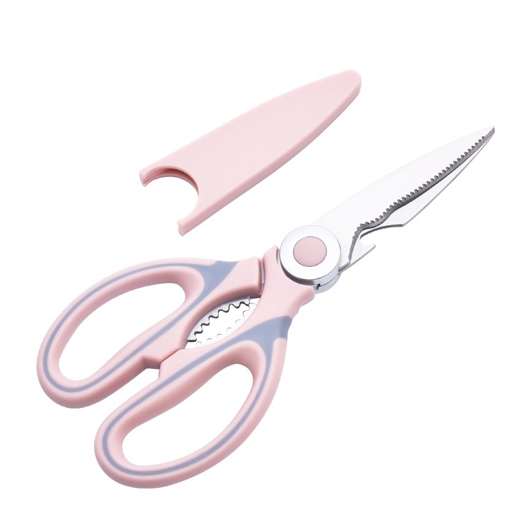 Multifunctional Stainless Steel Household Kitchen Scissors ChickenBone Scissors Barbecue Strong Kitchen Scissors Food Scissors: pink