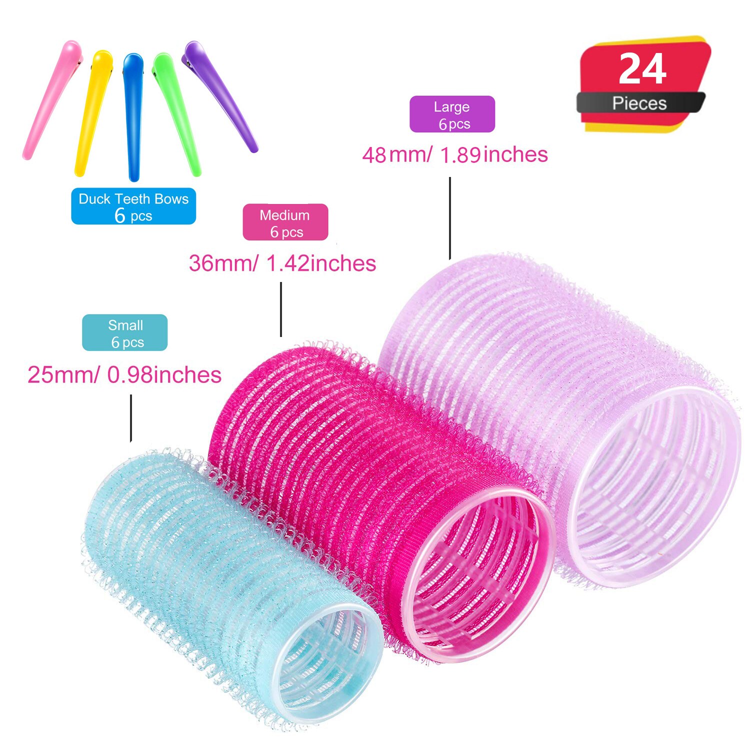 Jumbo Hair Rollers Hair Curlers 24/36/48 Pcs 3 Sizes Large Self Grip Hair Curlers for Long Hair, Big Hair Rollers for Long Hair: 24pcs25 36 48cm