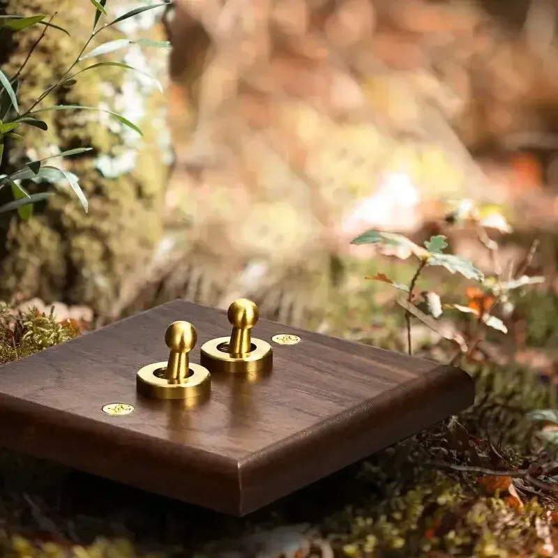 Black Walnut Wood Toggle Light Switch,Home retro Brass Panel,FR UK Universal Double USB Wall Electrical Socket Vintage Switch