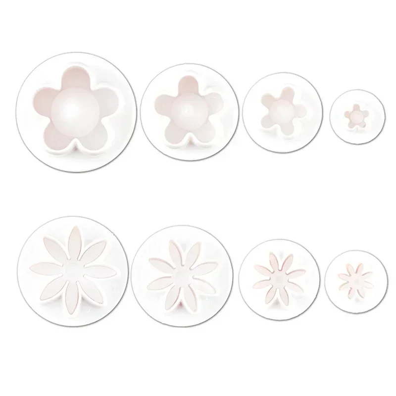 4/8 Stuks Pruim Bloem Daisy Bloem Cake Plunger Fondant Cookie Cutter Mold Pruim Bakken Decoreren Biscuit Postzegels Voor keuken Gereedschap: Donker Kaki