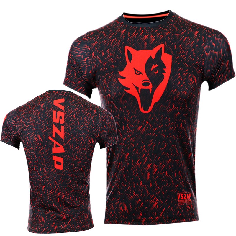 Saapuvat vszap t paita fitness vaatteet lyhythihainen t-paita mma polyesteri korkea elastisuus muay thai paita miehille