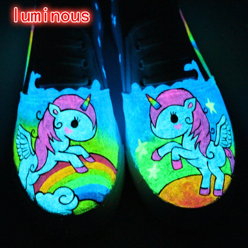 Nieuws lichtgevende canvas schoenen voor dames, handbeschilderd, instappers, glow in dark schoenen, persoonlijkheid, straatpat, wit, grote maat