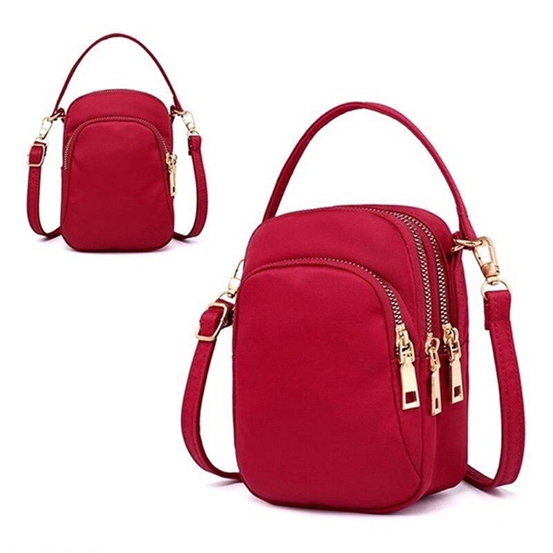 Wasserdichte Oxford-schultertasche für damen, mit kopfhöreröffnung, handytasche, lässiger geldbörse, handytasche, handtasche: Rotwein
