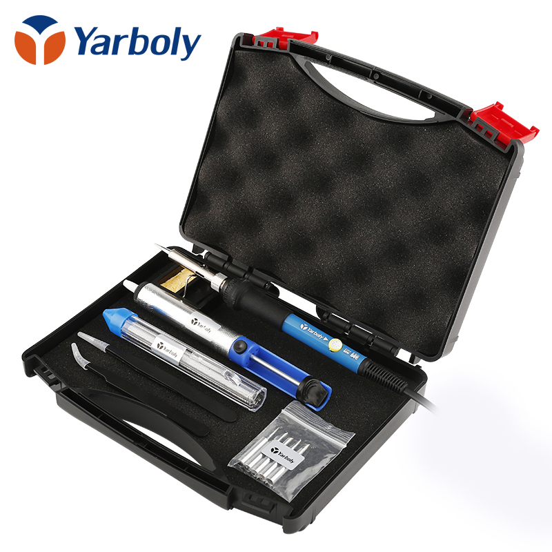 220V 60W Adjustable Temperature Electric Soldering Iron Solder Rework Station Repair Tool Box Desoldering Pump Tip Tin Wire