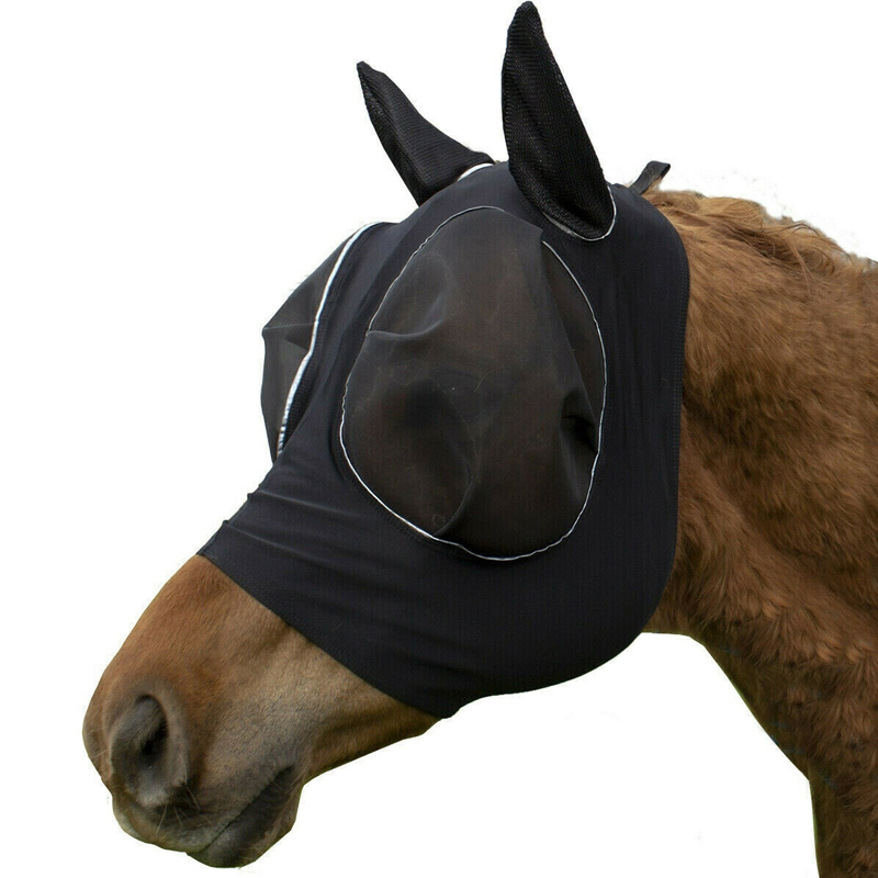 Adjustable Horse Fly Mask Mesh Eyes Ears Protection Cover Anti-UV/Anti-mosquito Fly Veil Equestrian for Pony/Cob/Horse