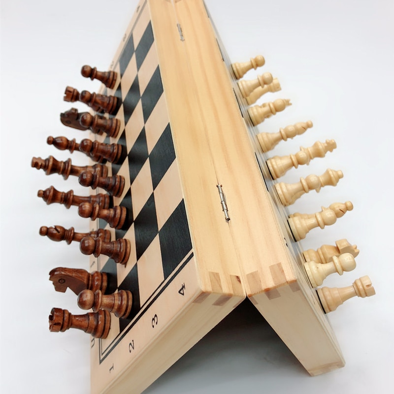 Magnetisk massivt træ folde skakbræt panel trætryk tablero ajedrez professionel underholdningsbrik og skak