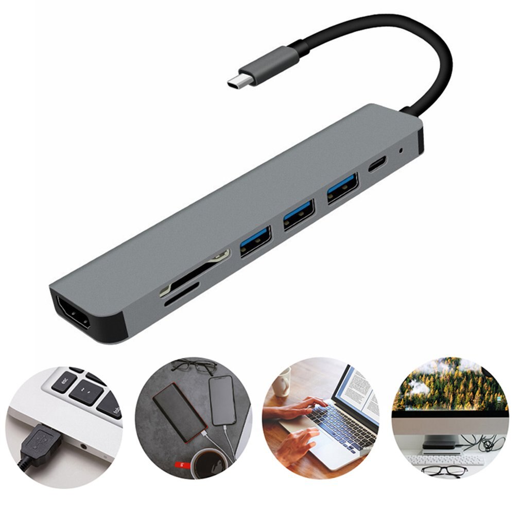 Multifunctional Docking Station Type-c To HDMI+USB3.0+Security Digital/TF+PD Split Line Card Reader Hub Plug And Play