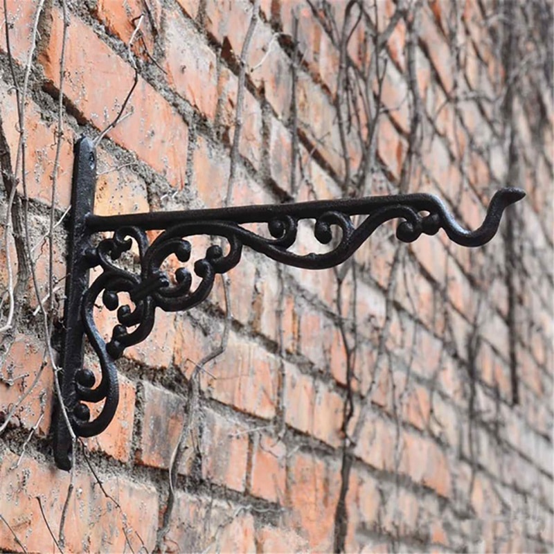 Percha de hierro fundido gancho para jardín de flores de hierro forjado cesta de macetas soporte de suspensión de pared con tornillo de expansión