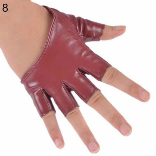 Gloves Women Ladies Half Finger Faux Leather Short-Figures Gloves Half Palm: Wine Red