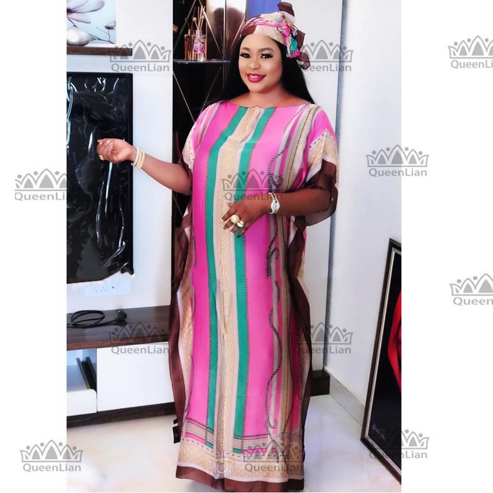 African Summer Oversize Popular Modern Silk With Scarf Dress For Lady