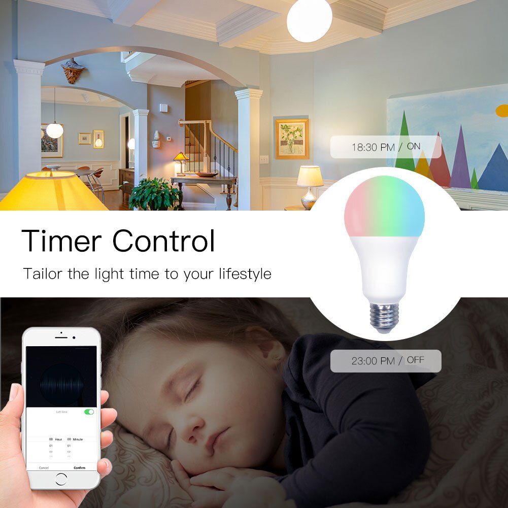 Smarte led-lampe mit wlan, dimmbar, 14w rgb-farben (farbwechsel),  e27 2700k-6500k farben-blenden, steuerung per tuya-app, kompatibel mit alexa und google assistant.