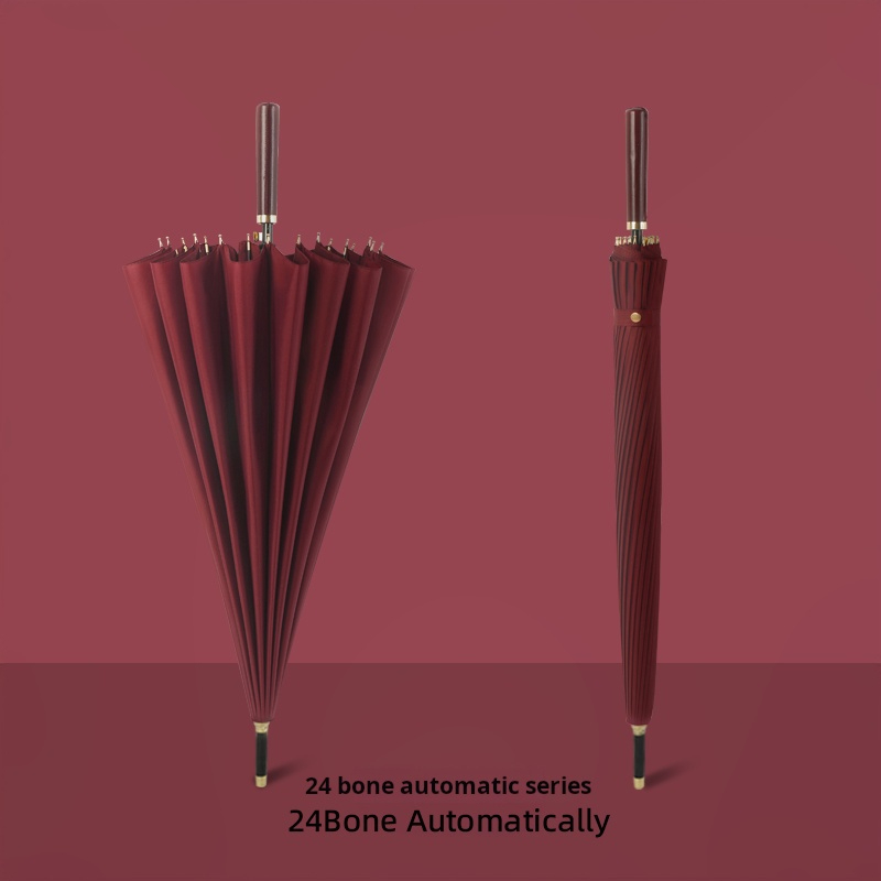 Musan 24 Ribs Long Handle Female UV Umbrella Parasol for Men Integrated Button Automatic Large Wind-Resistant rain umbrella: Red