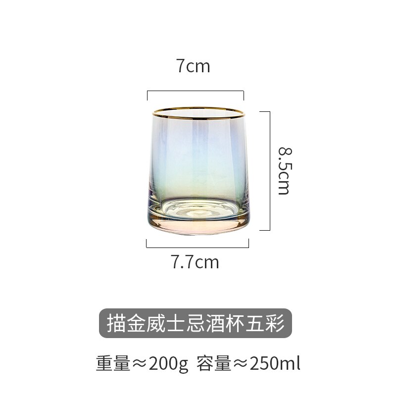 Colorful Ion Plated Glass Household Ins Wind Wine Glass Transparent Water Glass Female Cup Crystal Wine Whiskey Glasses: Multicolored-B
