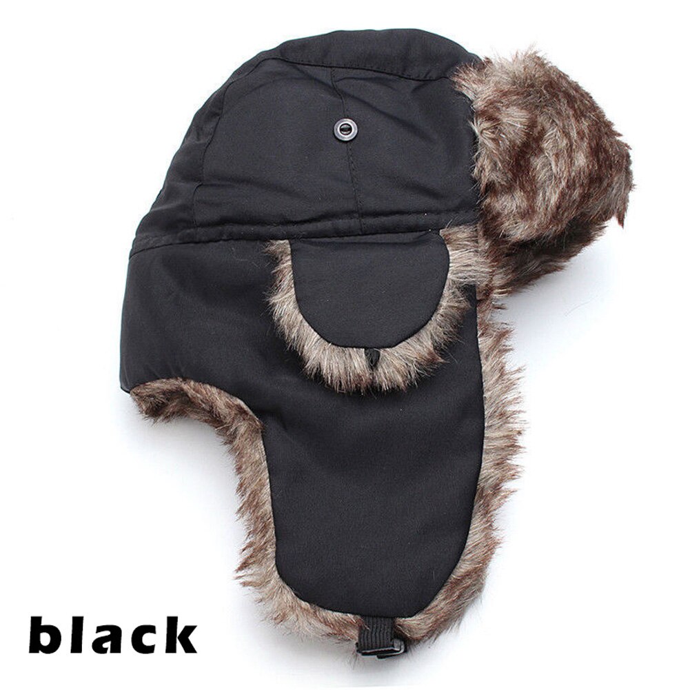 Gorro de esquí ruso para hombre y mujer, gorros gruesos con orejeras, cálidos, de piel Ushanka, a prueba de viento, FS99: Negro