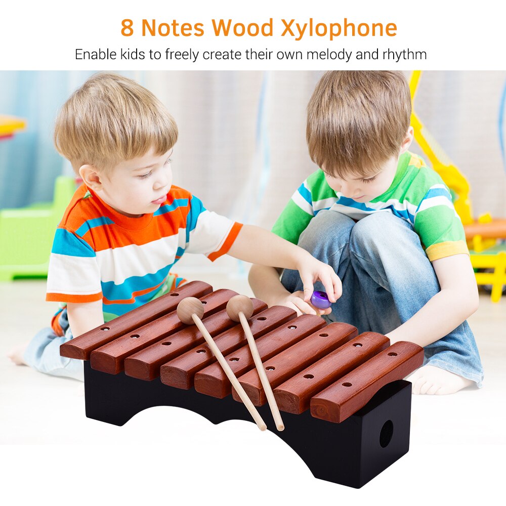 Musical Instrument 8 Notes Wood Xylophone Includes 2 Wooden Mallets for Children Kids Educational Music Toys