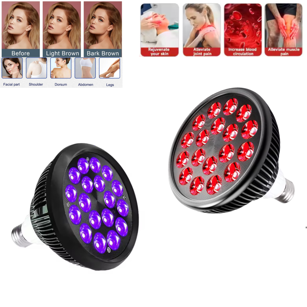 Bombilla Led de terapia de bronceado con luz azul y bombilla de luz infrarroja para bronceado, alivio del dolor articular muscular corporal, herramientas de salud de la piel