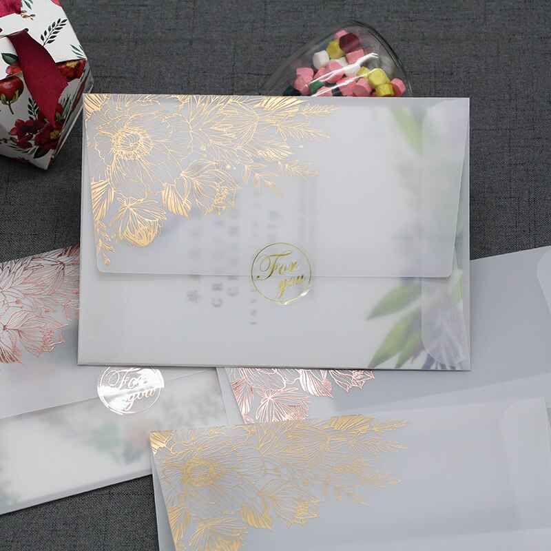 24 unids/lote sobres transparentes color bronce Tornasol sobres de papel para invitaciones de boda sobres para tarjetas