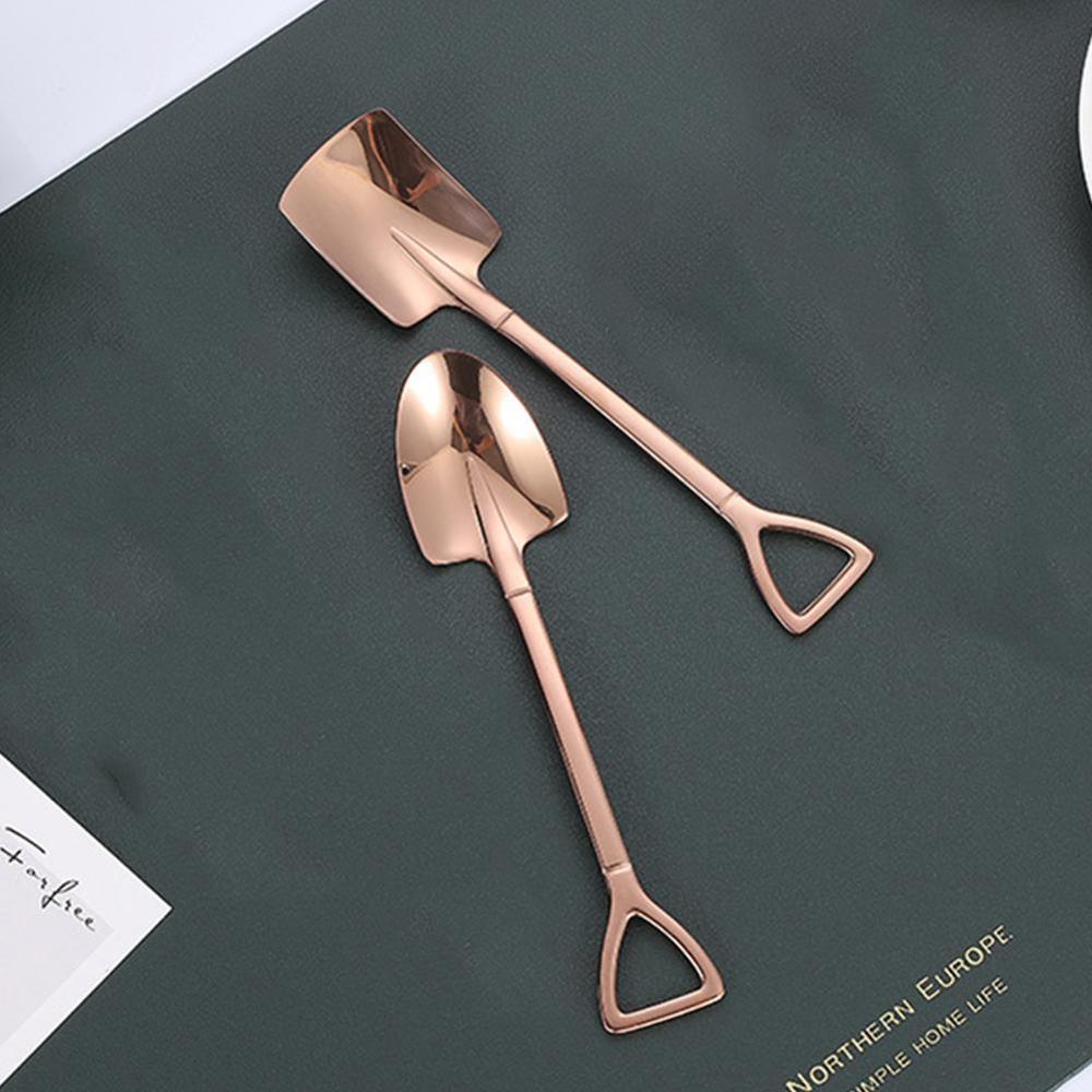 Stainless Steel Iron Shovel Spoon Coffee Ice Cream Spoon Cute Engineering Gadget Shovel Spoon Retro Square Kitchen R2L7