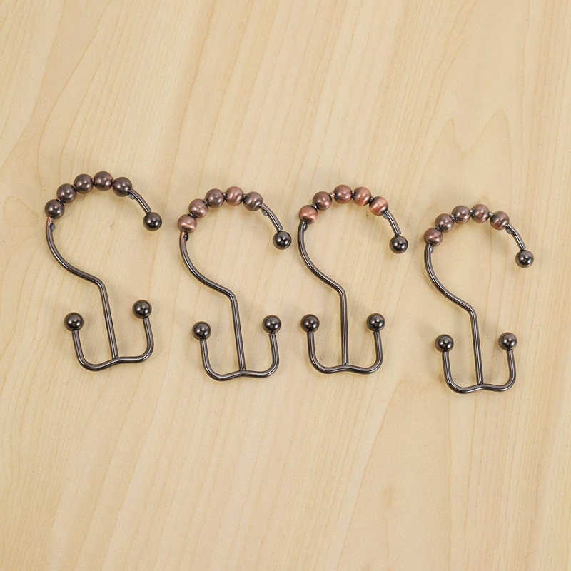12Pcs Shower Curtain Hooks, Stainless Steel Shower Curtain Rings Rust Proof Free Sliding Double Shower Hooks For Curtain