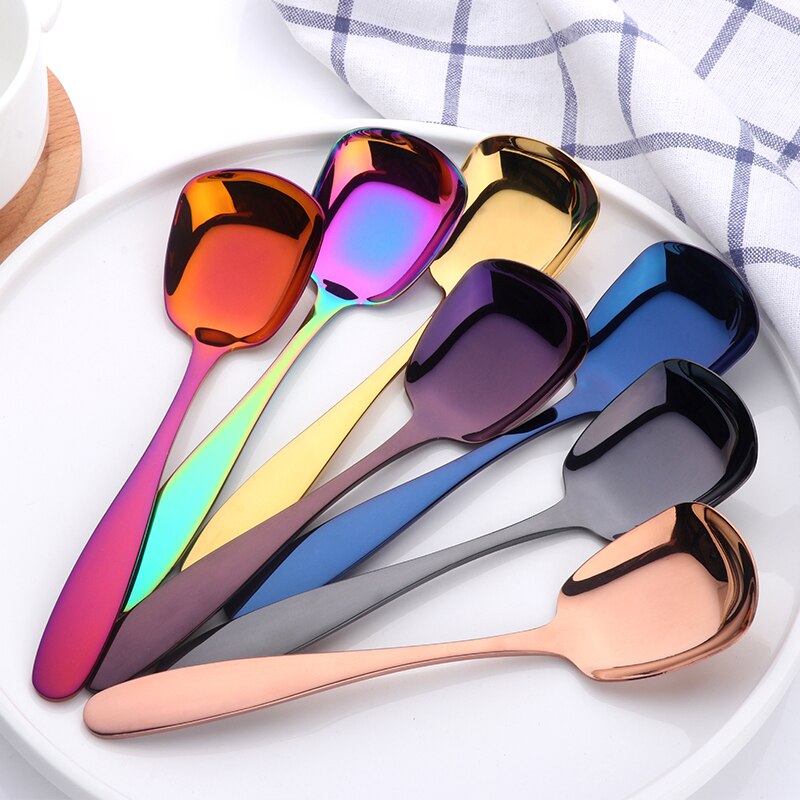 Buyer Star Stainless Steel Square Spoon S M L Rice Spoon Set Dinner Sponn Tableware For Kids &amp; Adult Kitchen Accessory
