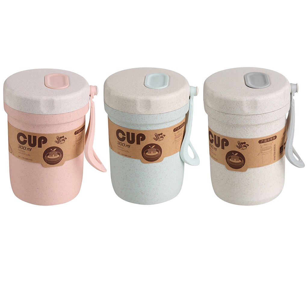 300ml Wheat Straw Portable Double-wall Portable Office Coffee Tea Mug Cups Microwave Available Sealed