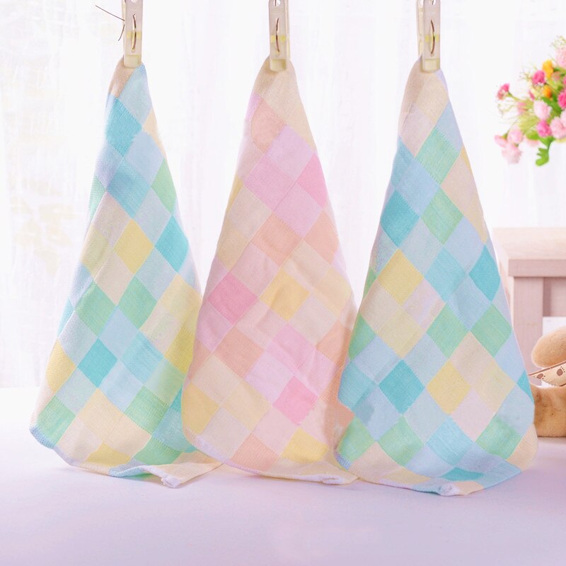 26x26cm Square Towels Cotton gauze Plaid Towel Kids Bibs Daily Use Hand Face Towels for Kids