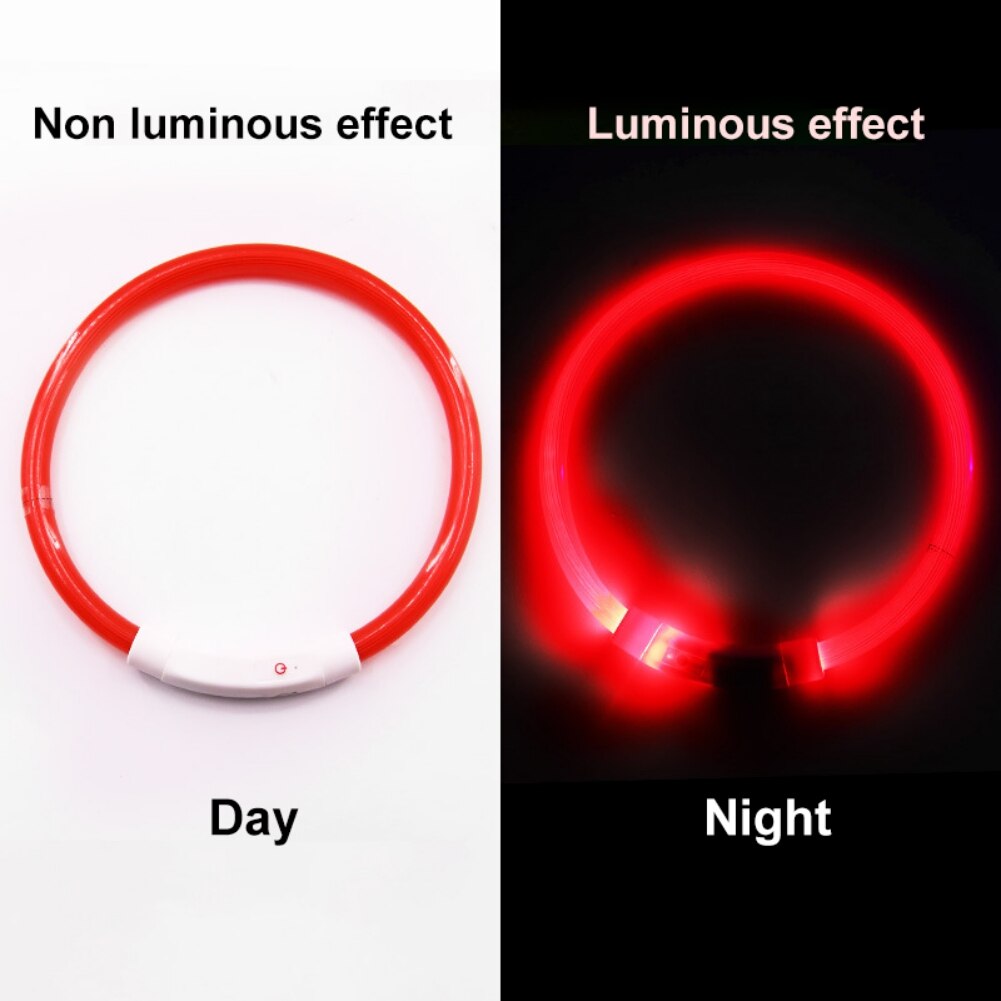 Glowing Pet Dog Collar Rechargeable Led Dog Collar Anti-Lost Dog Collar Luminous LED Night Safety Flashing Light Up Pet Necklace: Red Light / S