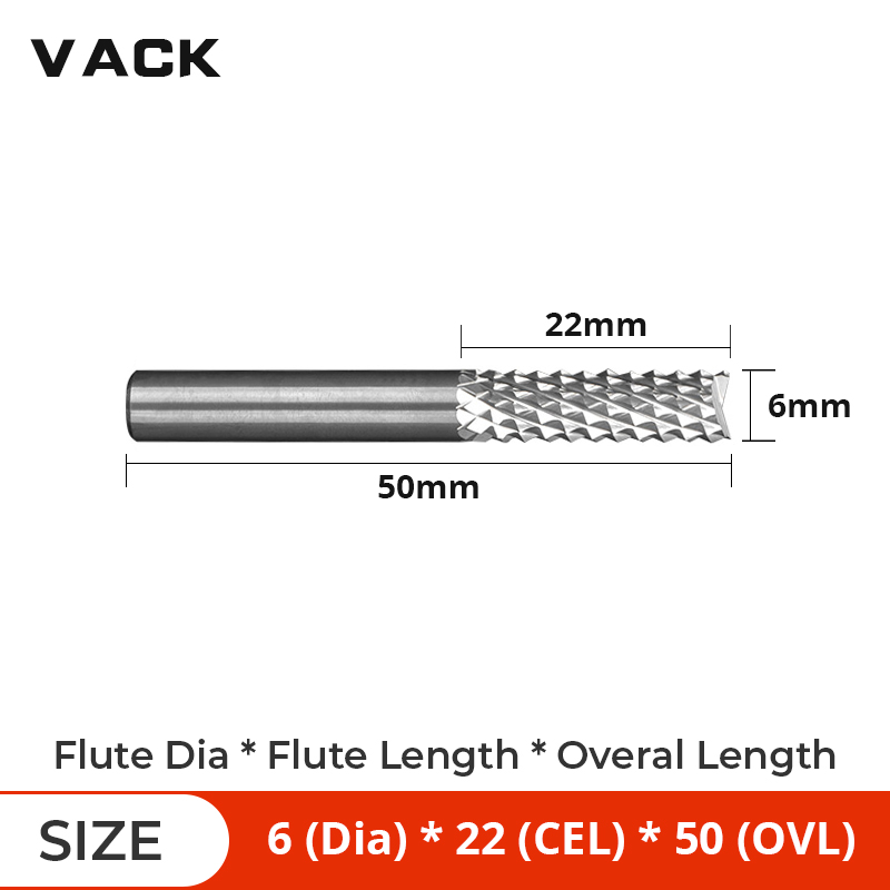 Vack 3.175mm 4mm 6mm 8mm hårdmetall volfram majsfräs pcb fräsar pinnfräs cnc fräs för trägravyr maskin: D6 x 22 x 50l