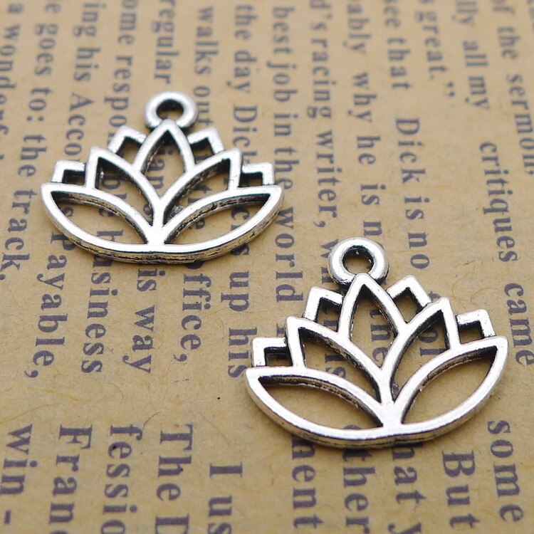 20 Stks/partij 14X16Mm Antiek Zilver Kleur Hollow Lotus Charmes Hanger Voor Sieraden Maken Diy Sieraden Bevindingen