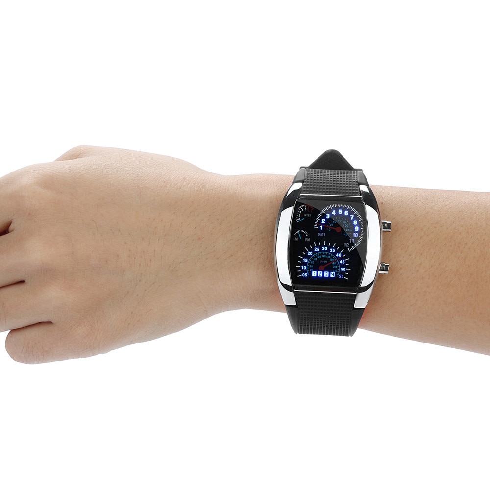 Hommes montres lumière Led Flash Turbo compteur de vitesse sport cadran compteur montre horloge Simple numérique analogique montres Relogio