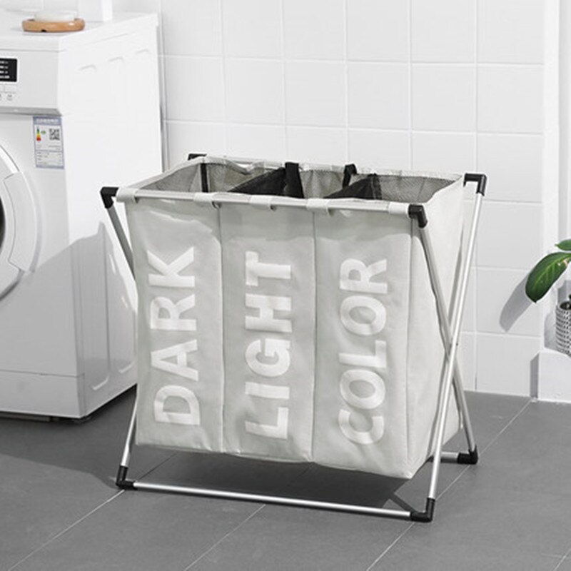 Laundry Basket 3 Hamper Organizer Bathroom Folding Triple Laundry Basket Large Oxford Fabric Laundry Basket With 3 Compartments: Beige white 3 cells