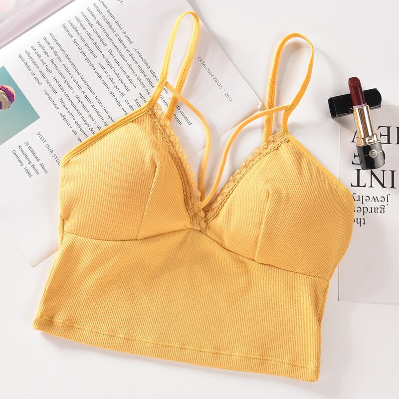 Women Lace Crop Top Bralette Top Lace Cropped Cami Sexy Lingerie Underwear Brassiere Cotton Tanks Summer Camis Camisole: Yellow