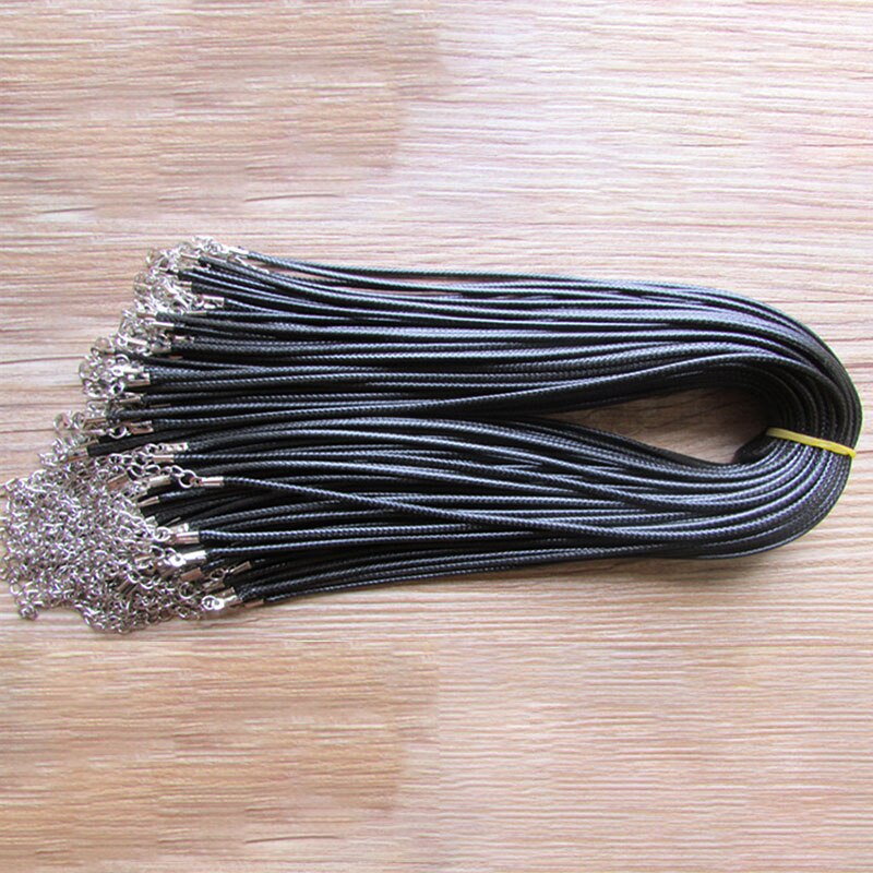 50 Waxed Cotton Strings Cord 1.5mm Waxed Thread Pack Leather Necklace With Lobster Clasp And Chain For Jewelry Pendants Necklace