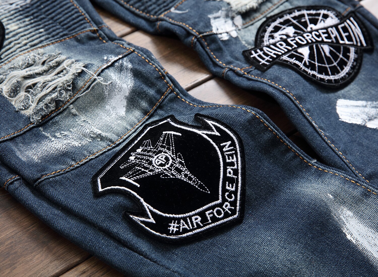 Pantalones vaqueros ajustados con parches para hombre, Jeans rasgados desgastados de motorista, Jeans de Motor con agujeros y pintados, imprescindibles para jóvenes;