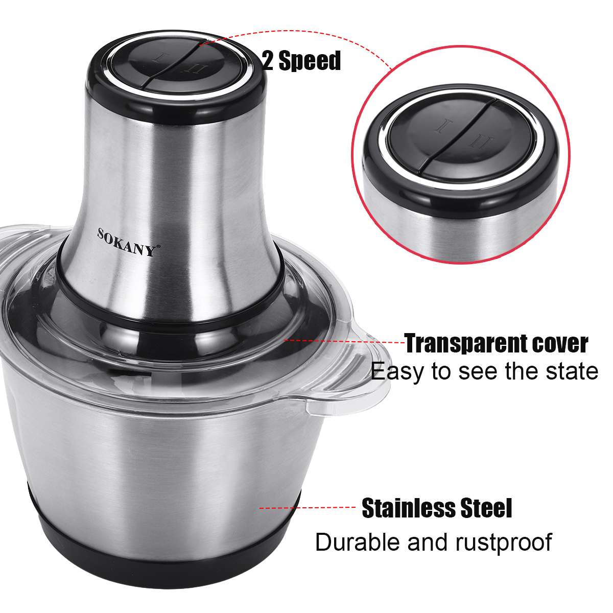 800W 3L Household Small Electric Meat Grinder 2 Speeds Stainless Steel Electric Chopper Automatic Mincing Machine Food Processor