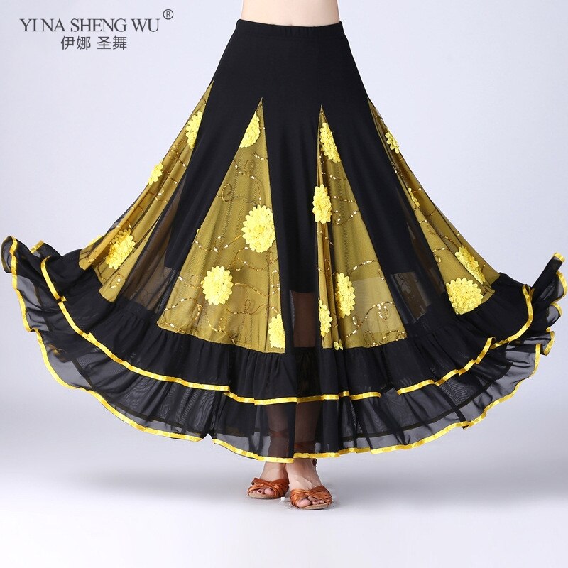 Falda larga de práctica de danza del vientre para mujer, falda grande de 9 colores, falda de baile, falda gitana, vestido de baile para mujer, falda española larga