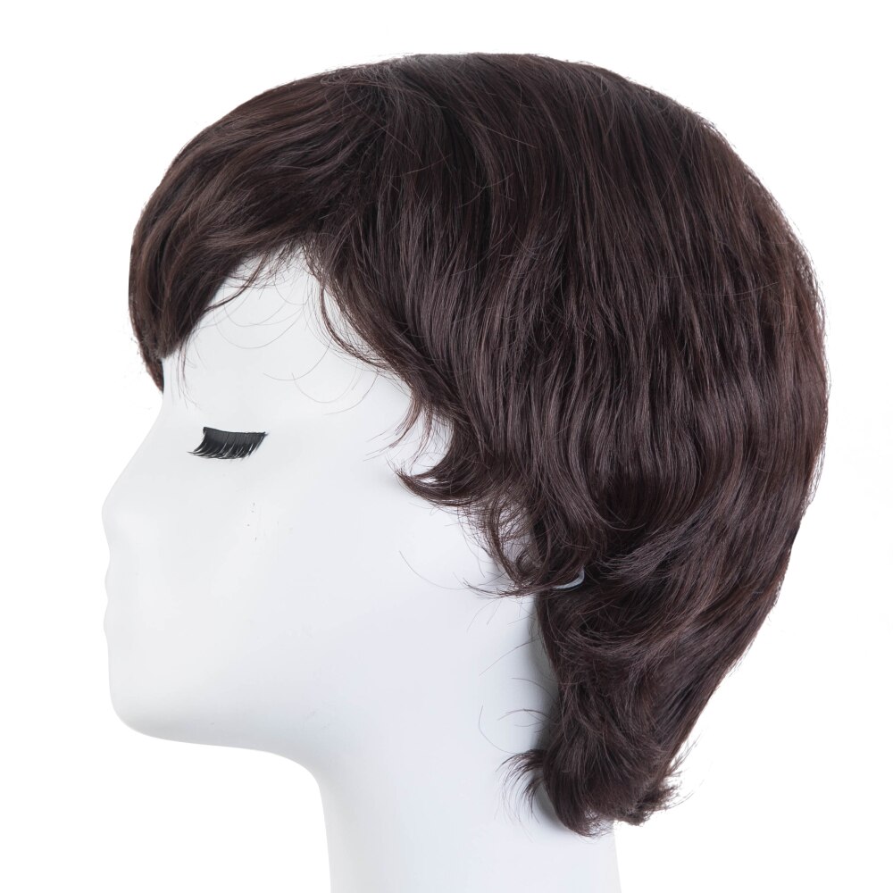 Peluca Fei-Show para hombre, fibra sintética resistente al calor, pelo corto ondulado, postizo masculino negro/marrón oscuro/marrón claro/Color de imagen