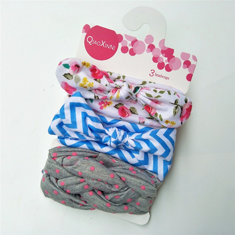 impostato 3 Accessori Capelli Bambina - fascia turbante Orecchie Coniglio Fiocco - Cotone Floreale Elastico: R16T