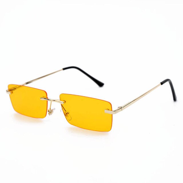 Rechthoekige randloze zonnebril voor dames, vierkante vintage zonnebril, heren retro, klein, geel, gradiënt, glas  uv400: 6