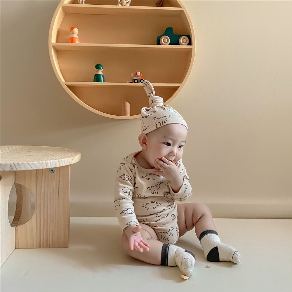 Milancel Baby Kleding Dinosaurus Print Baby Een Stuk Met Hoed Katoenen Baby Bodysuits Lente Peuter Kleding
