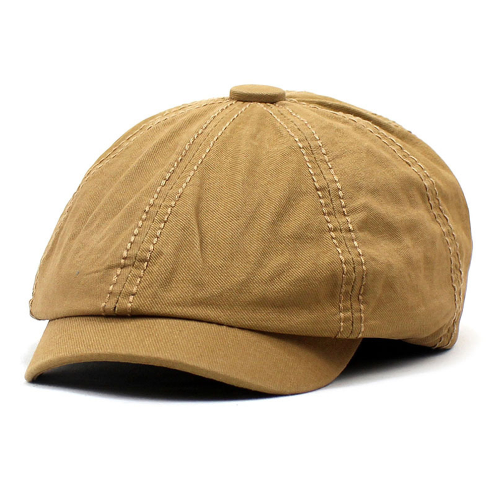 SHOWERSMILE Men Newsboy Cap British Style Brown Solid Octagonal Hat Cotton Men's Beret Casual Autumn Vintage Flat Cap