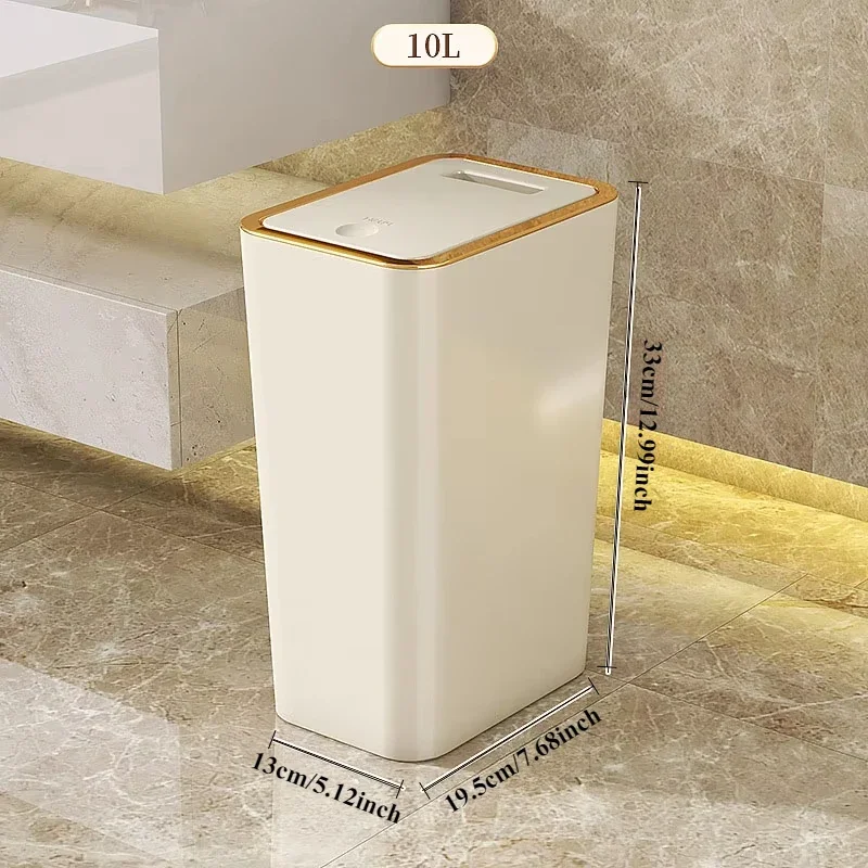 10/12L Trash Cans with Lid One-Touch Waterproof Dustbin Large Capacity Garbage Bins for Bathroom Kitchen Living Room: WHITE