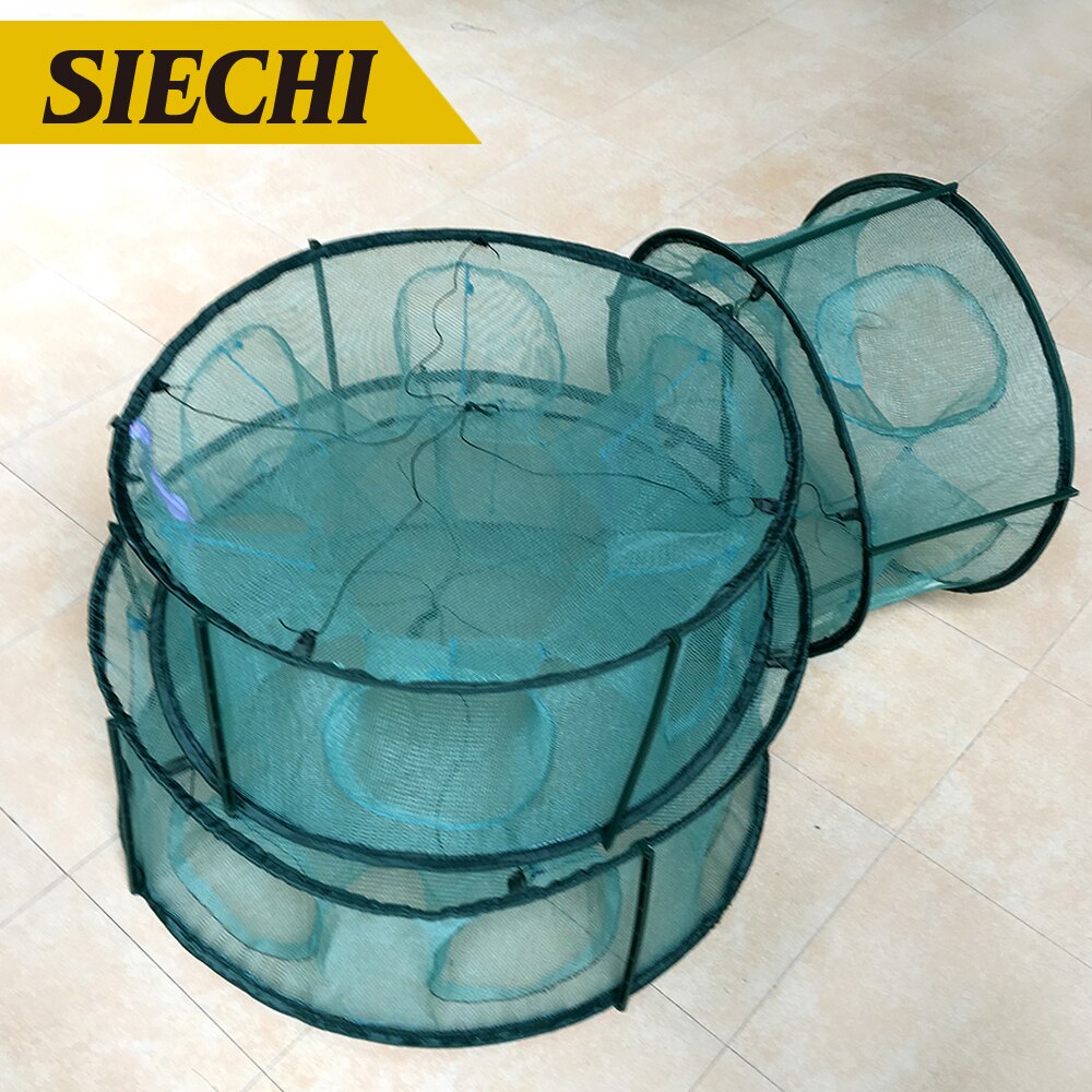 Folded Portable Fishing Net Trap 5 6 7 Holes Automatic Fishing Shrimp Trap Fish Shrimp Minnow Crab Baits Pesca
