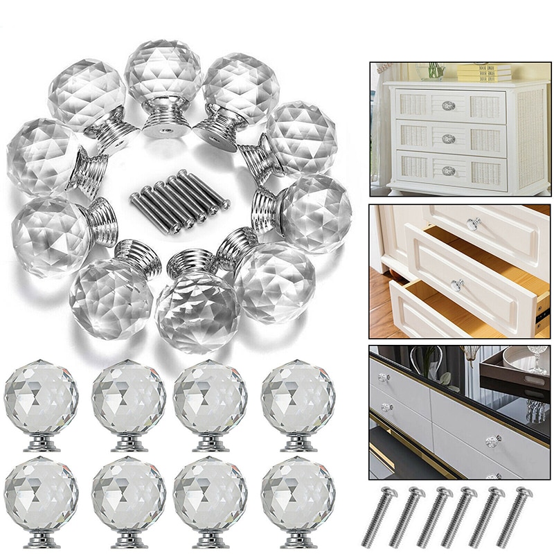 Door Handle Knob Crystal Glass Modern Minimalist Handle Hardware Drawer Wardrobe Furniture Cabinet Crystal Glass Handles