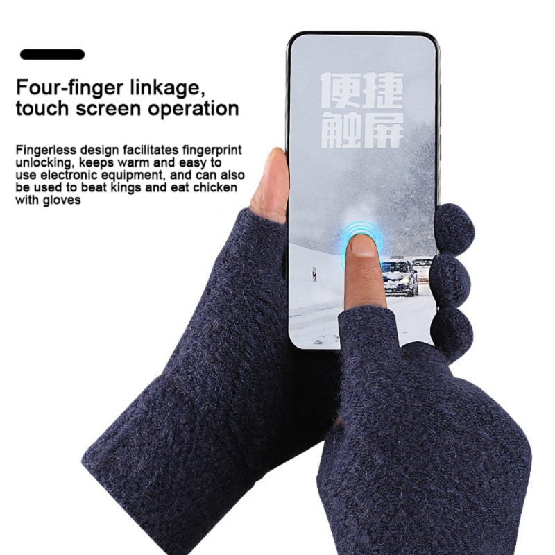 Winter Men Mitten 2 Fingers Exposed Keep Warm Touch Screen Windproof Thin Guantes Driving Anti Slip Outdoor Fishing Male Gloves
