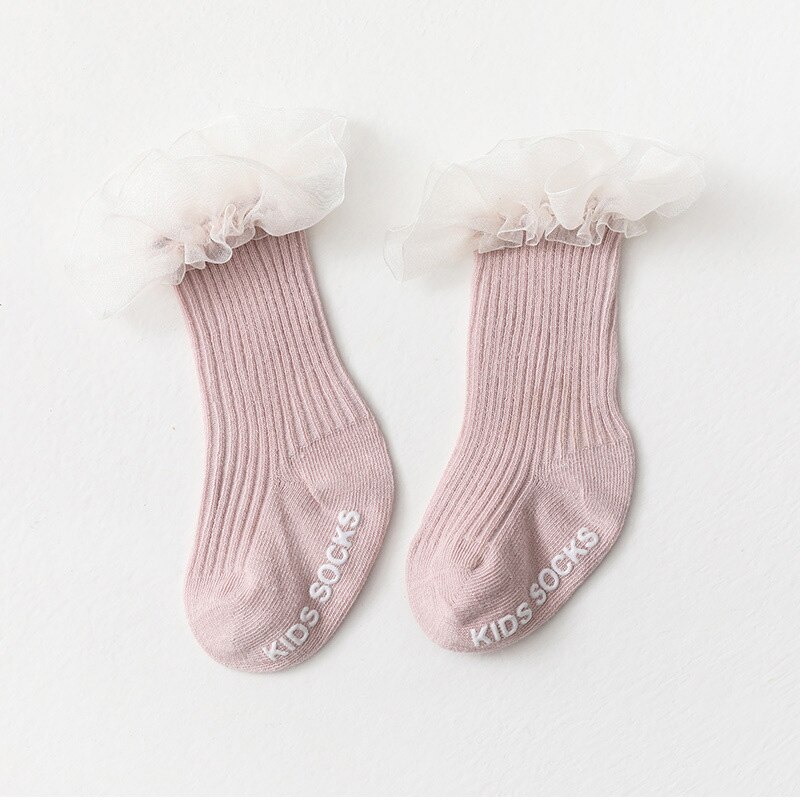 Nicht Slip Baby Mädchen Socken Frühling Herbst Spitze Prinzessin Baby Knie Hohe Socken Einfarbig Kleinkind Kinder Lange Socken für 0-12M: pink / 6-12M